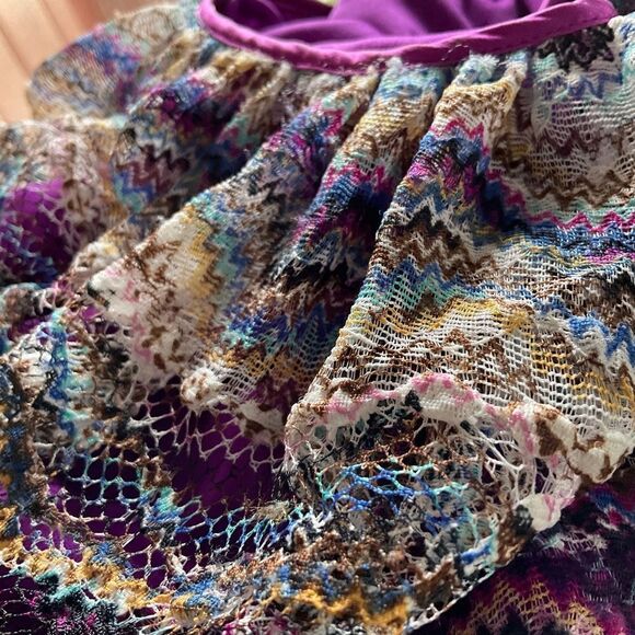 Cache Black Multi Color Patterned Mesh Layered Sleeveless Blouson Dress 0 - Picture 3 of 8